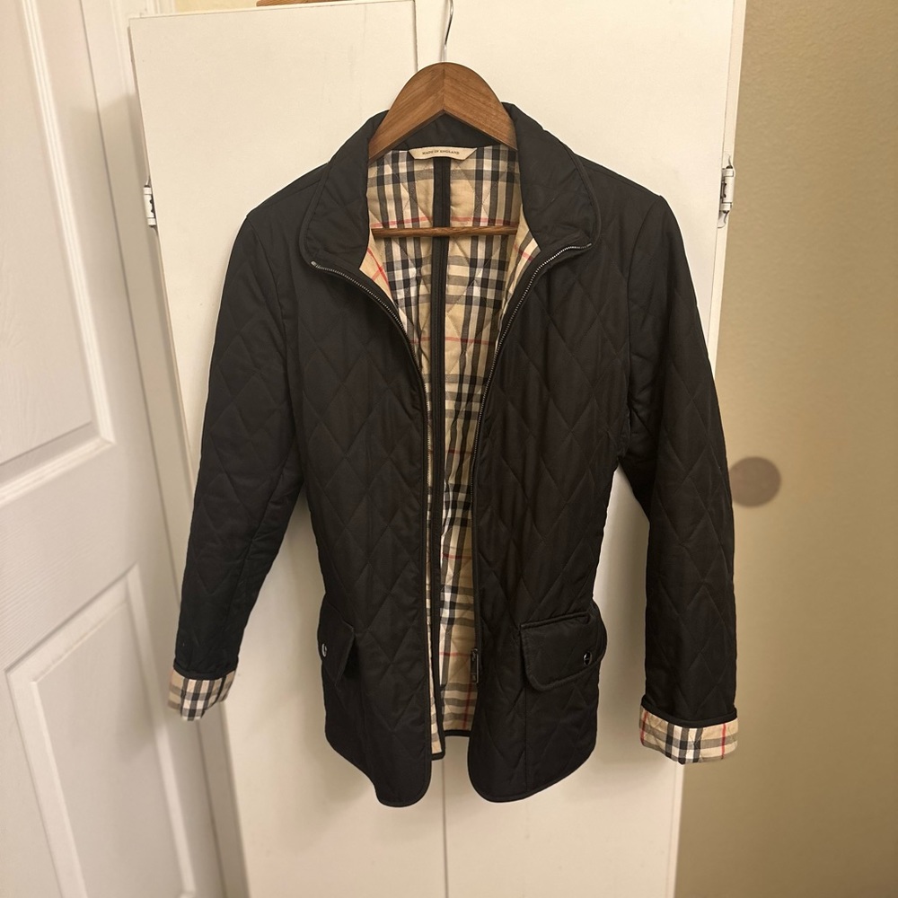 Burberry London quilted black check jacket size small
